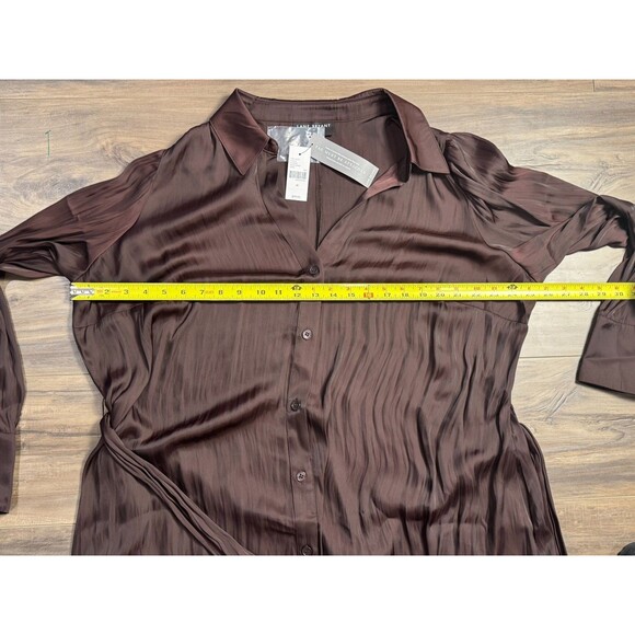 NEW LANE BRYANT CHOCOLATE BROWN BELTED SATIN BUTTON-DOWN SHIRT DRESS SZ 18 - Picture 5 of 8